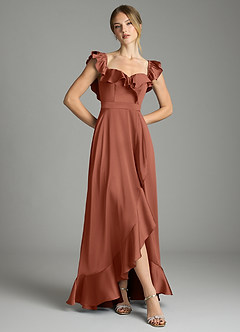 Azazie Lyra Bridesmaid Dresses Auburn A-Line Off the Shoulder Stretch Satin Convertible Dress image3