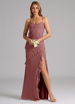Azazie Nancie Robes de demoiselle d'honneur Robe Sirène en Mousseline de soie Rayé Rose Du Désert image8