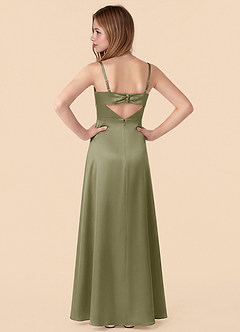 Azazie Renna Junior Pistachio A-Line Pleated Stretch Satin Dress image2
