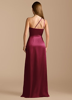 Azazie Trina Bridesmaid Dresses Burgundy A-Line One Shoulder Metallic Satin Dress image9