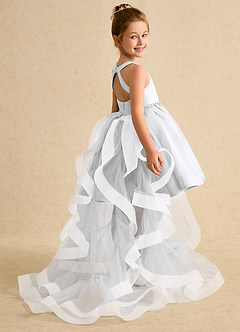 Azazie Julietta Flower Girl Dresses White Ball-Gown Convertible Tulle Dress image6