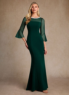 Azazie Bellevie 신부의 어머니 드레스 쉬스 구슬 스트레치 크레이프 플로어 길이 드레스 image4