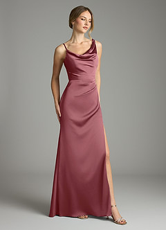 Azazie Samara Vestidos de madrinha de casamento Vestido Rosa Do Deserto de Cetim elástico de sereia com Plissado image4