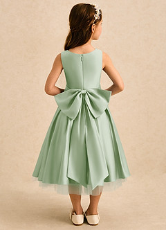 Azazie Josie Flower Girl Dresses Dusty Sage A-Line Pleated Matte Satin Dress image2