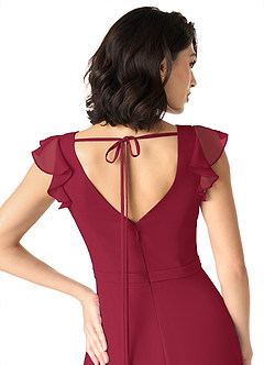 Azazie Claudine Bridesmaid Dresses Burgundy A-Line Flutter Sleeve Chiffon Dress image6