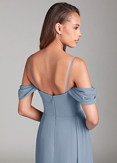 Azazie Amyra Bridesmaid Dresses Dusty Blue Sheath Off the Shoulder Chiffon Convertible Dress image7