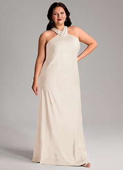 Azazie Doretta Bridesmaid Dresses White Alabaster Mermaid Pleated Stretch Satin Dress image4