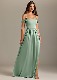 Azazie Calianna Bridesmaid Dresses Agave A-Line Off the Shoulder Stretch Satin Convertible Dress image7