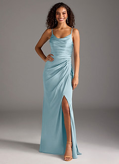 Azazie Deandra Bridesmaid Dresses Moody Blue Mermaid Pleated Stretch Satin Dress image6