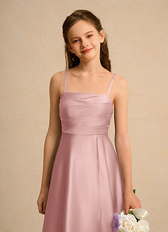 Azazie Pebbles Girls Formal Robe Demoiselle D'honneur Fillette Robe Trapèze en Mat Satiné Plissée Or Rose image3