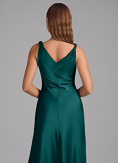 Azazie Nerine Abiti da Damigella Abito A-Line in Raso Elasticizzato Plissettato Verde Pavone image2