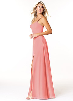 Azazie Moira Bridesmaid Dresses Coral A-Line Scoop Chiffon Dress image3