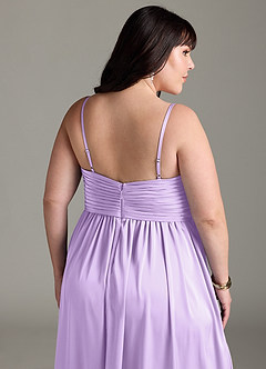 Azazie Alia Bridesmaid Dresses Lilac A-Line Pleated Stretch Satin Dress image15