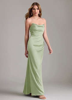 Azazie Lucille Bridesmaid Dresses Dusty Sage Mermaid Strapless Stretch Satin Convertible Dress image4