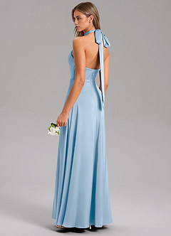 Azazie Tracie Bridesmaid Dresses Powder Blue A-Line Side Slit Stretch Satin Dress image4