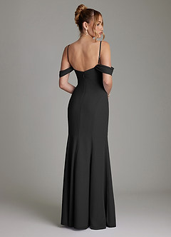 Azazie Karmela Bridesmaid Dresses Black A-Line Off the Shoulder Chiffon Dress image2