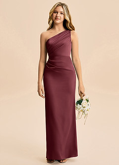 Azazie Akilah Junior Robe Fourreau en Satin extensible Plissée Merlot image1