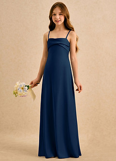 Azazie Mirabella Girls Formal Robe Demoiselle D'honneur Fillette Robe Fourreau en Satin extensible Encolure en Forme de Cœur Bleu Marine Foncé image2