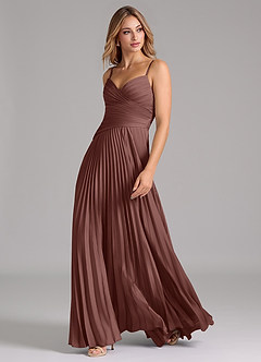 Azazie Vini Brautjungfernkleider A-Linie Plissee Stretch-Satin Kleid Espresso image5