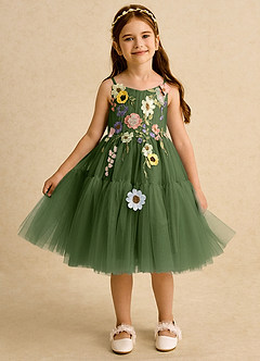 Azazie Osea Flower Girl Dresses Olive Ball-Gown Pleated Tulle Dress image6