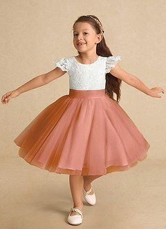 Azazie Vetty vestidos de niña de las flores Vestido de Marfil Mai Tai de Tul de Corte En A con Encaje image5
