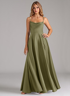 Azazie Elle Bridesmaid Dresses Pistachio A-Line Pleated Stretch Satin Dress image1