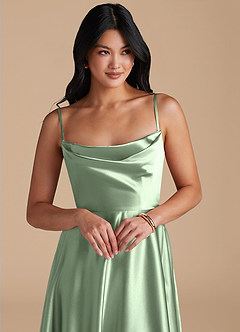 Azazie Elle Bridesmaid Dresses Matcha A-Line with Pockets Metallic Satin Dress image3