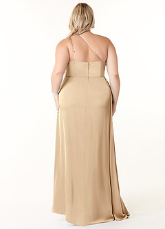 Azazie Maron Bridesmaid Dresses Champagne A-Line One Shoulder Stretch Satin Dress image8