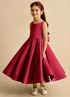 Azazie Babs Blumenmädchenkleider Ballkleid Plissee Matte Satin Kleid Scharlachrot image5