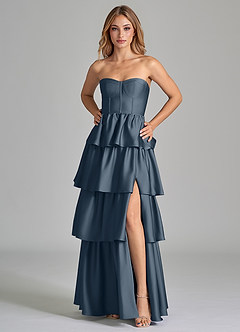 Azazie Faye Brautjungfernkleider A-Linie Gestreift Stretch-Satin Kleid Zwielichtviolett image5