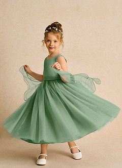 Azazie Pear Flower Girl Dresses Matcha Ball-Gown Bow Tulle Dress image2