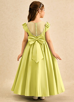 Azazie Toffee Abiti da Ragazza di Fiori Abito Stile Principessa in Raso Opaco Fiocco Canarino image1