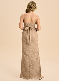 Azazie Mai Junior Etui Plissee Blumen-Burnout Kleid Champagner image2