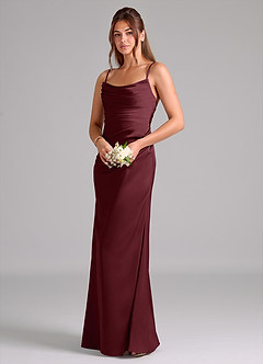 Azazie Lucille Bridesmaid Dresses Cabernet Mermaid Strapless Stretch Satin Convertible Dress image3