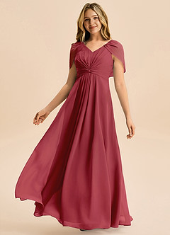 Azazie Emma Junior Robe Trapèze en Mousseline de soie Plissée Grenade image4