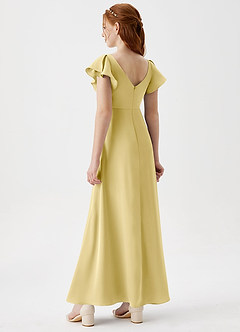 Azazie Omari Junior Lemon Sorbet A-Line Pleated Stretch Satin Dress image2