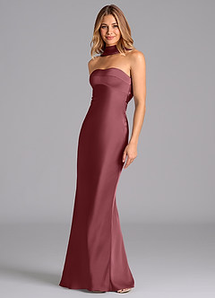 Azazie Lusinda Bridesmaid Dresses Desert Rose Mermaid Strapless Stretch Satin Dress image1