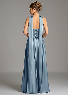 Azazie Ayla Abiti da Damigella Abito A-Line in Raso Elasticizzato Corsetto Blu Polveroso image7