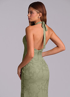Azazie Valerie Final Sale Pistachio Mermaid Pleated Floral Burnout Dress image2