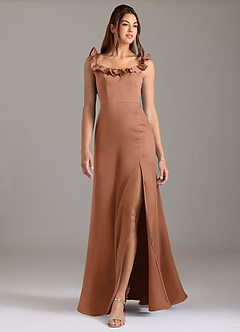 Azazie Callie Bridesmaid Dresses Bronzer A-Line Ruched Stretch Satin Convertible Dress image3