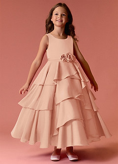 Barbie ♥ Azazie Blumenmädchenkleider A-Linie ärmellos Stretch-Satin Kleid Englisches Rosa image5