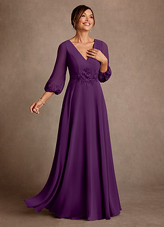 Azazie Yorba Abiti per la Madre della Sposa Abito A-Line in Chiffon Pizzo Uva image2