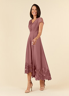 Azazie Palana vestidos de madre de la novia Vestido de Rosa Del Desierto de Gasa de Corte En A con Encaje image6