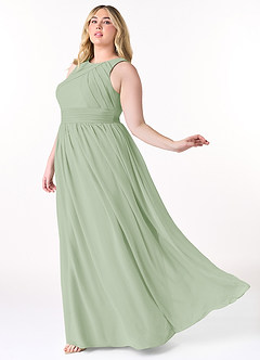 Azazie Harper Bridesmaid Dresses Dusty Sage A-Line Pleated Chiffon Dress image8