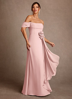 Azazie Amherst Mother of the Bride Dresses Powder Pink A-Line Off the Shoulder Chiffon Dress image2