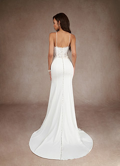 Azazie Nyx Probar vestidos en casa Vestido de Blanco Diamante Champán de Stretch Satin de Sirena con Lentejuelas cuello pico image3