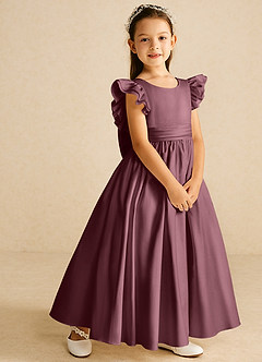 Azazie Piglette Flower Girl Dresses Sangria A-Line Bow Matte Satin Dress image5