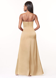 Azazie Maci Brautjungfernkleider A-Linie V-Hals Gefaltet Stretch-Satin Kleid Gold image2