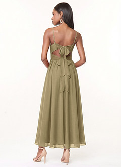 Azazie Zeya At-home Try On Dresses Moss Green A-Line Pleated Chiffon Dress image4