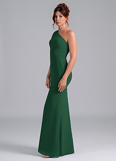Azazie Rinna Jurken voor bruidsmeisjes Jurk van Chiffon met Zeemeermin One-Shoulder Donkergroen image4